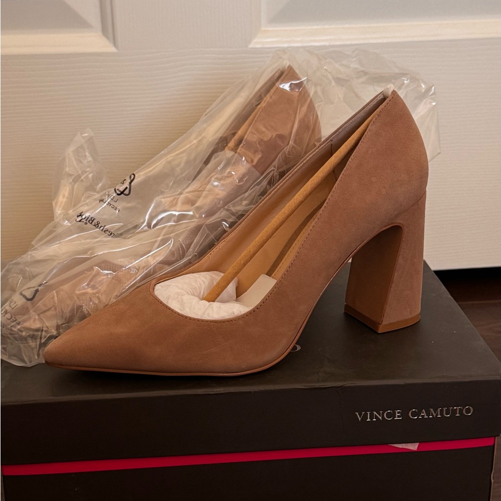 Vince Camuto Women's Beige Block Heel Pumps